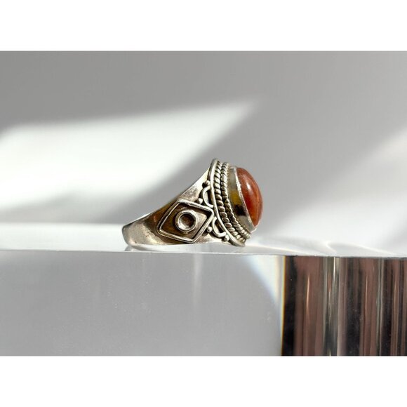 Carnelian Accented Southwest 925 Sterling Silver Vintage Ring - sz 7 - Picture 4 of 14